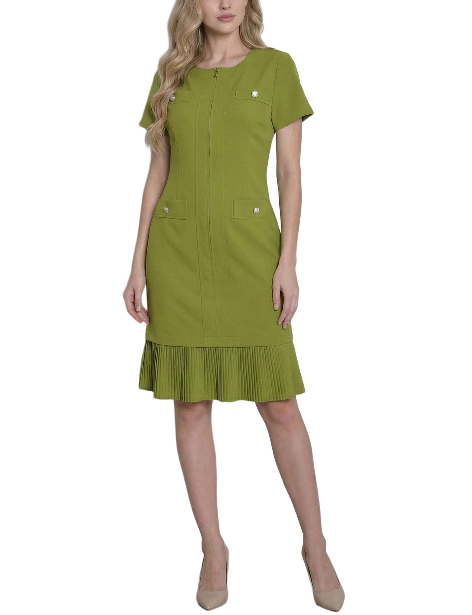 Short Sleeve Pleat Hem Dress