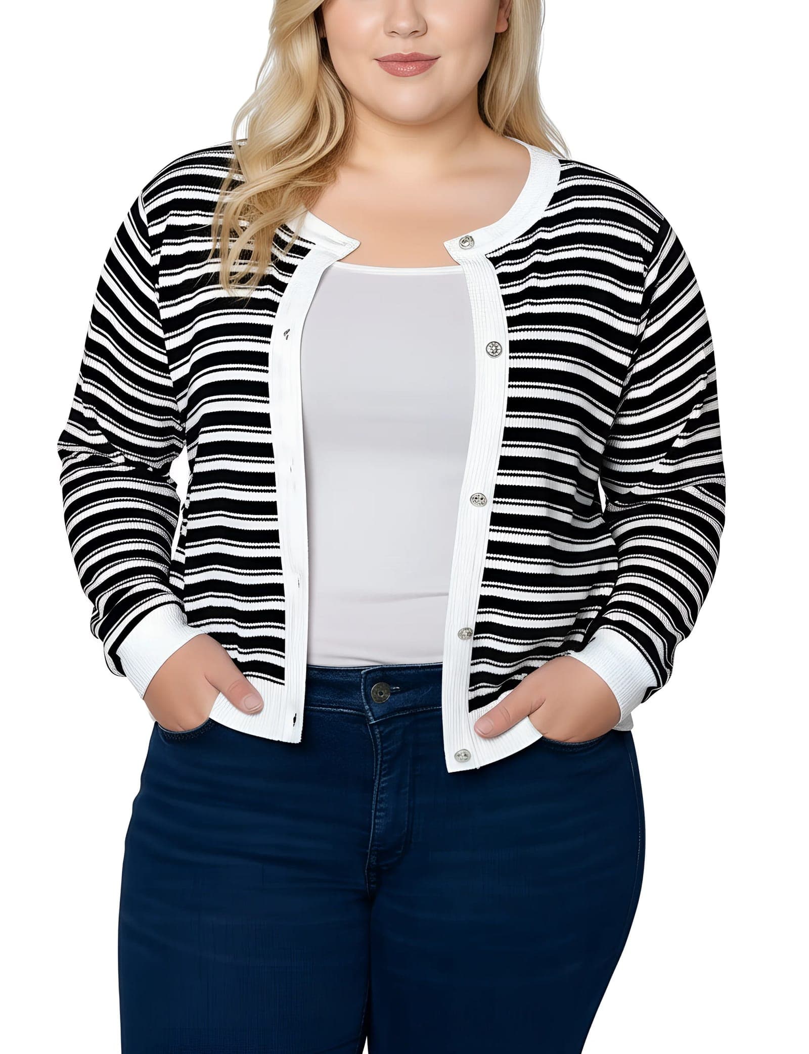 Plus Size Long Sleeve Ribbed Cardigan