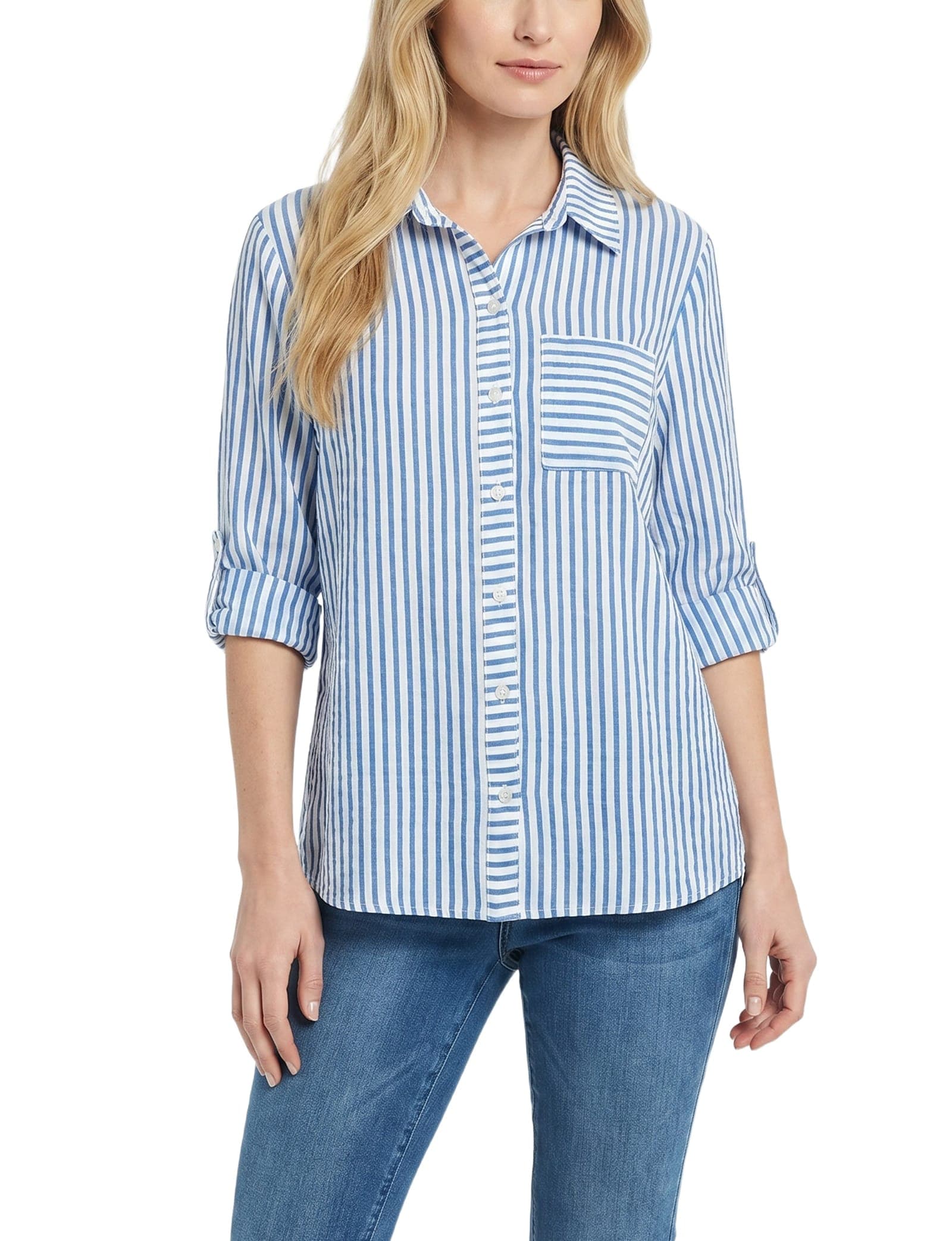 3/4 Sleeve Roll Tab Blouse