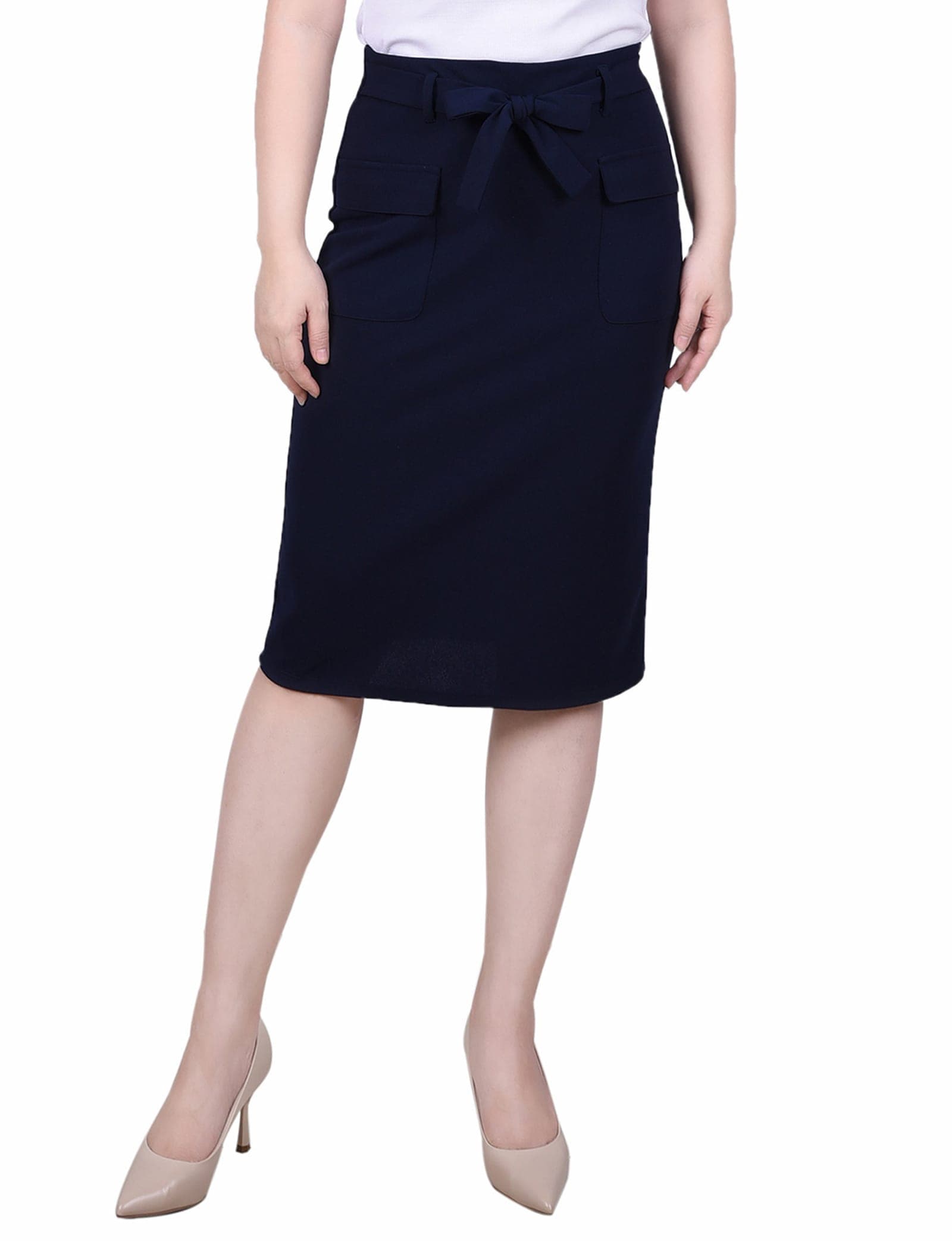 Slim Belted Scuba Crepe Skirt