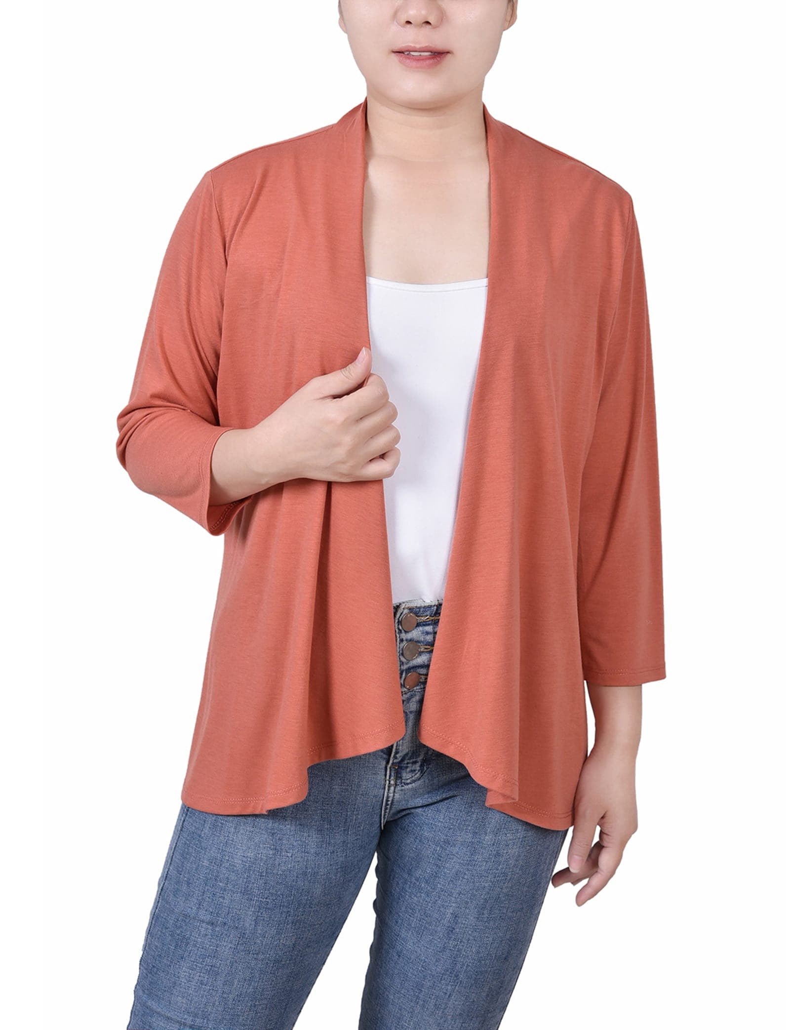 Petite Solid 3/4 Sleeve Cardigan