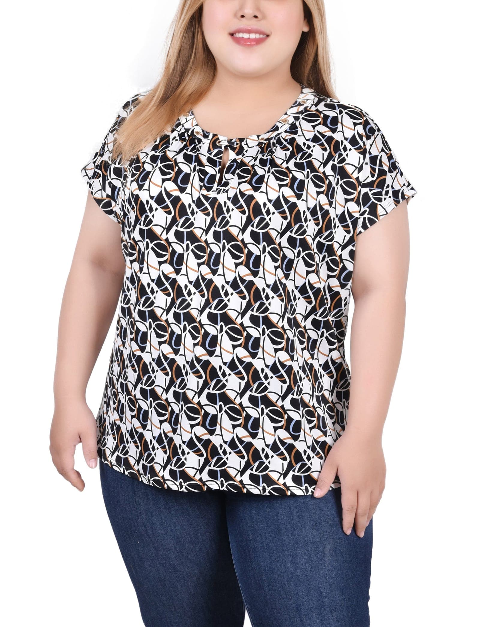 Plus Size Extended Sleeve Top with Grommets