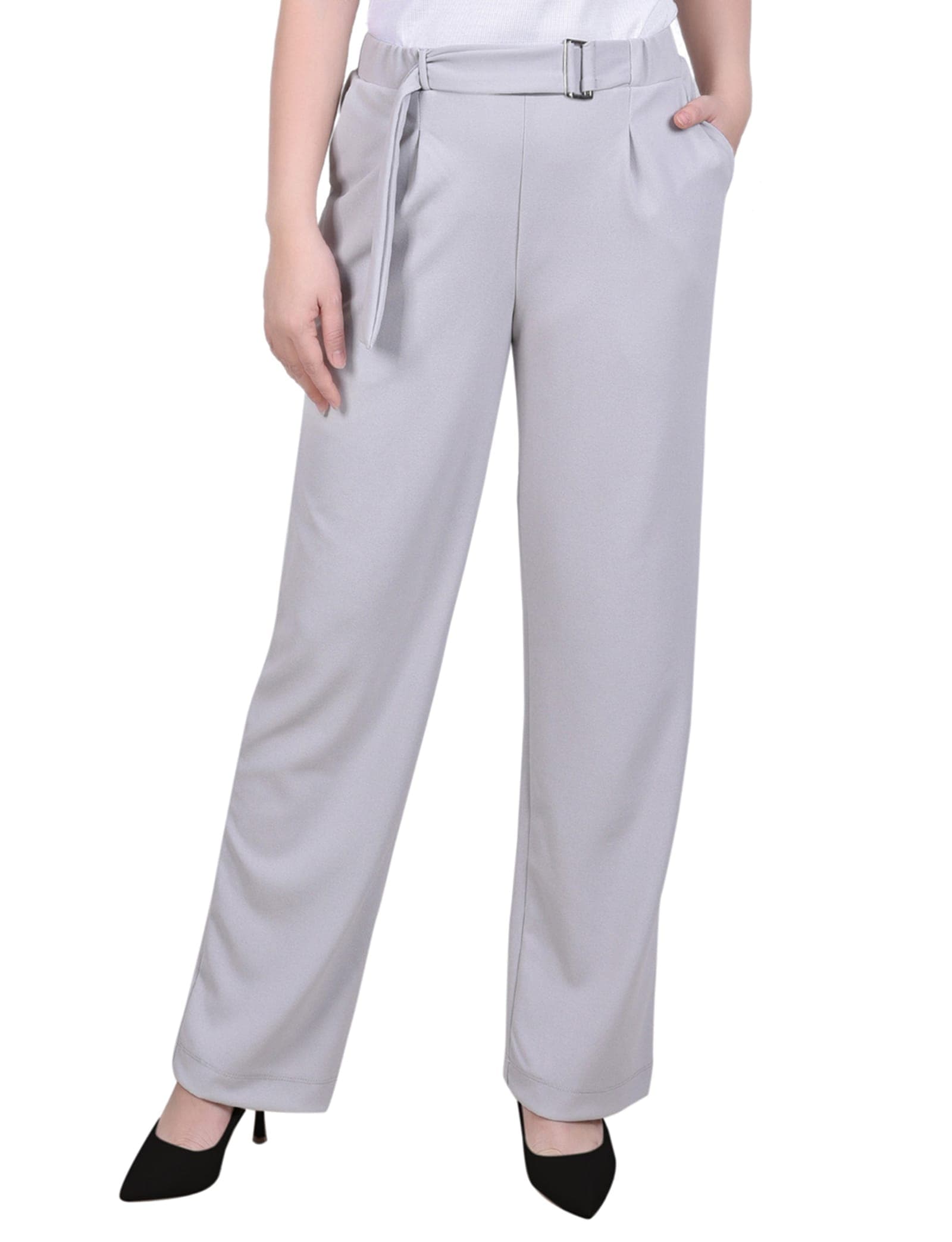 Petite Belted Scuba Crepe Pants