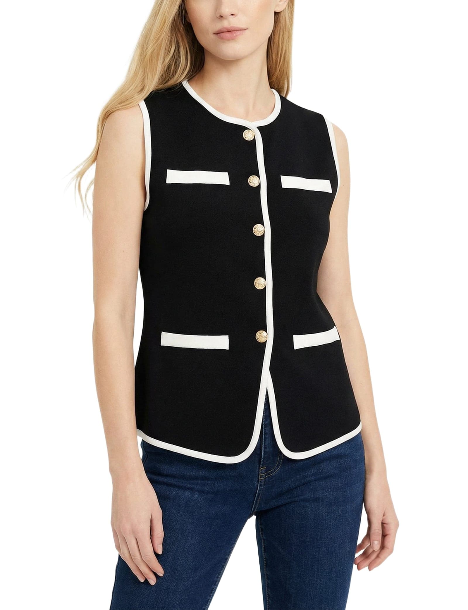 Petite Sleeveless Contrast-Edged Vest