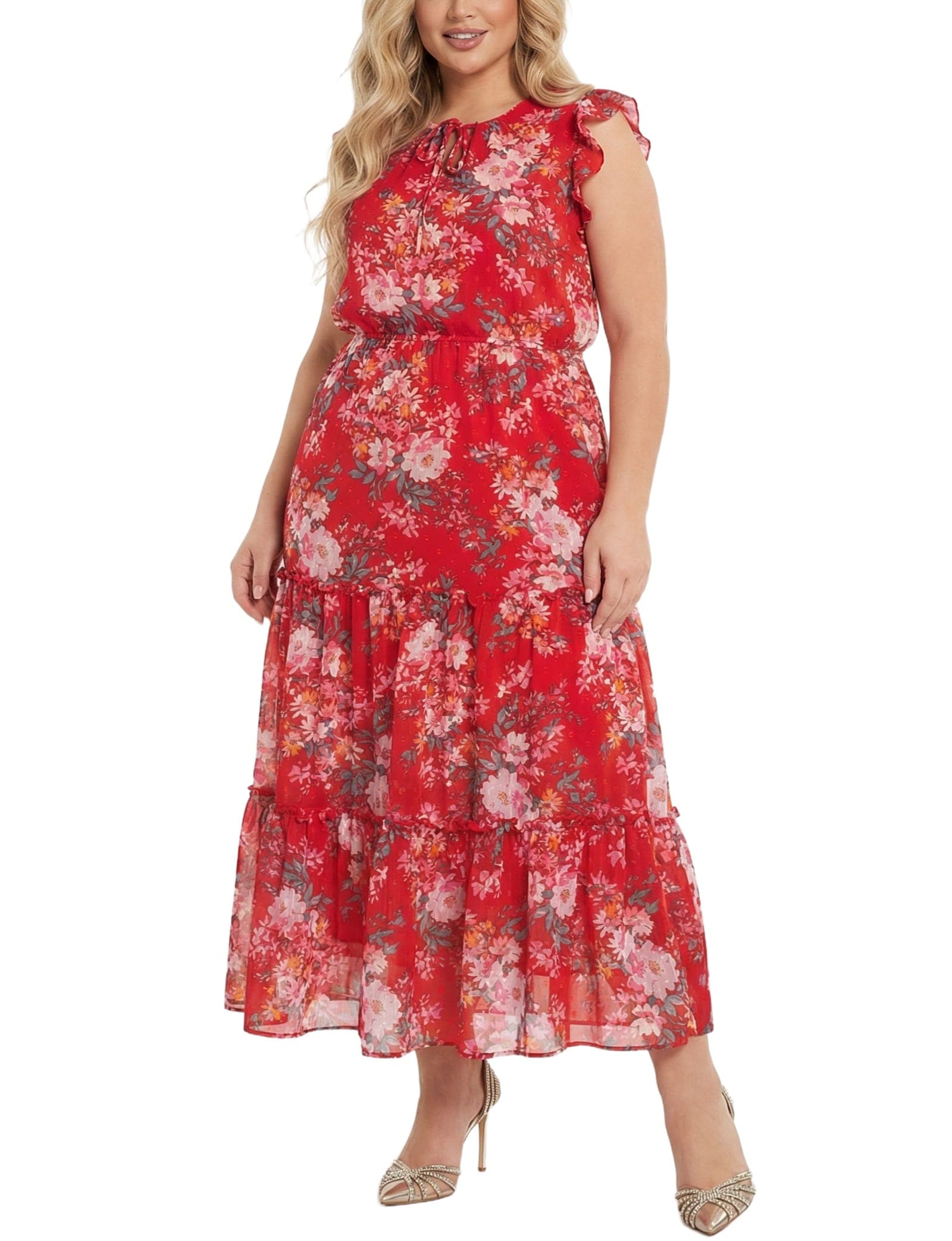 Plus Size Flutter Sleeve Tiered Dress