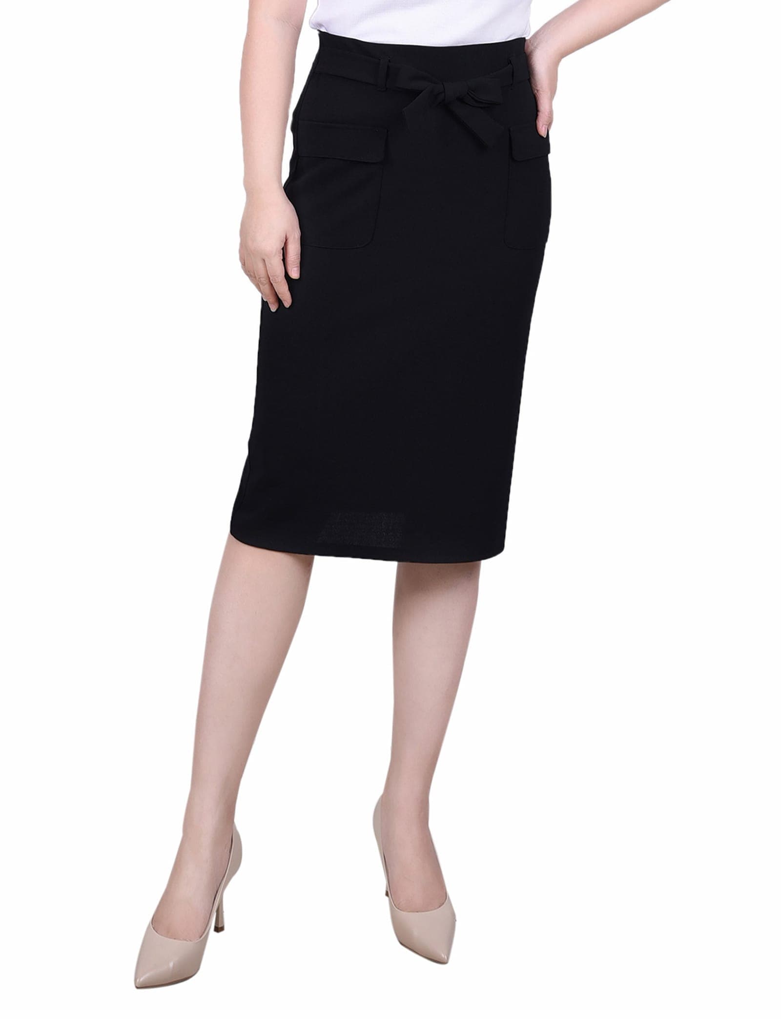 Slim Belted Scuba Crepe Skirt