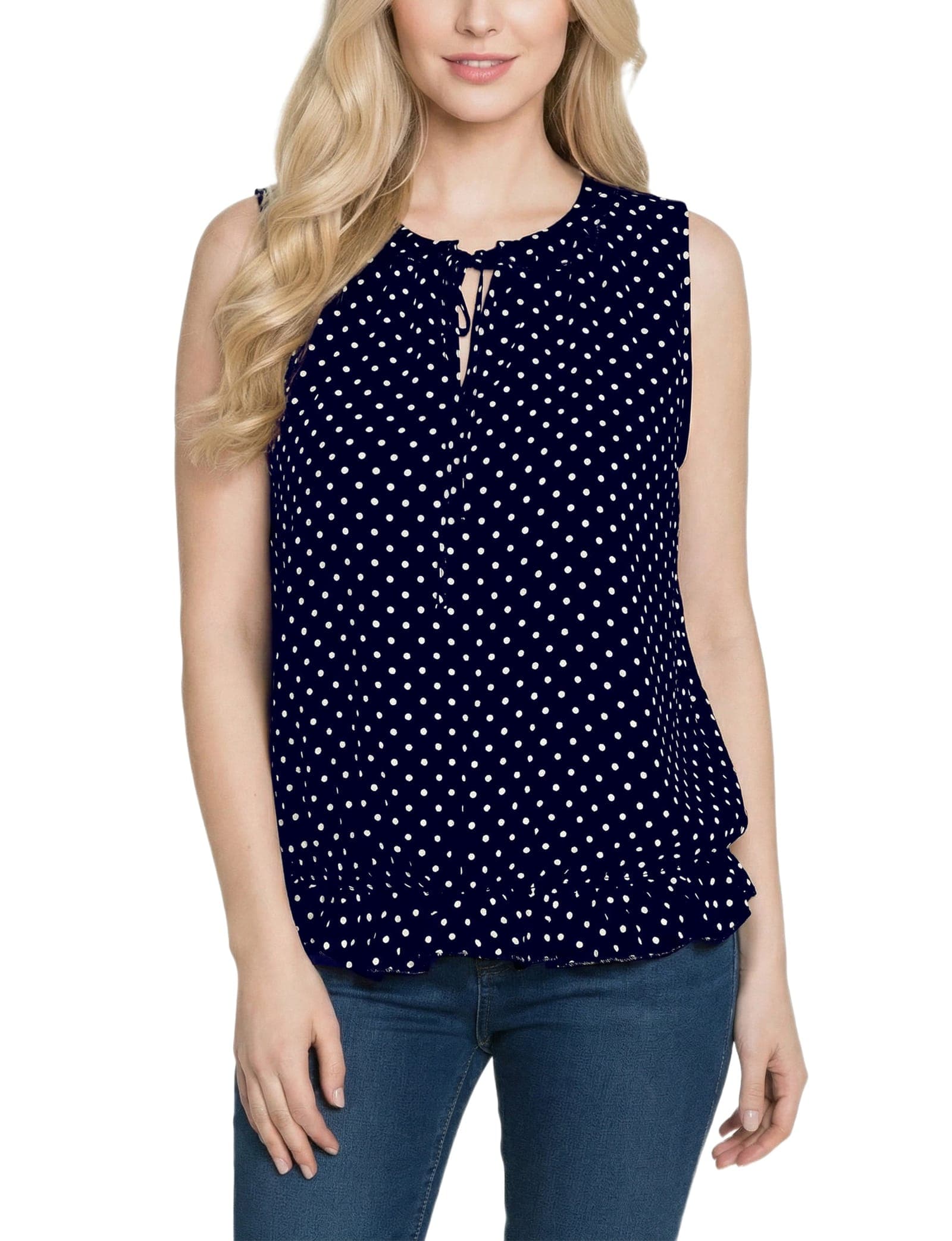 Petite Sleeveless Ruffle Flounced Blouse