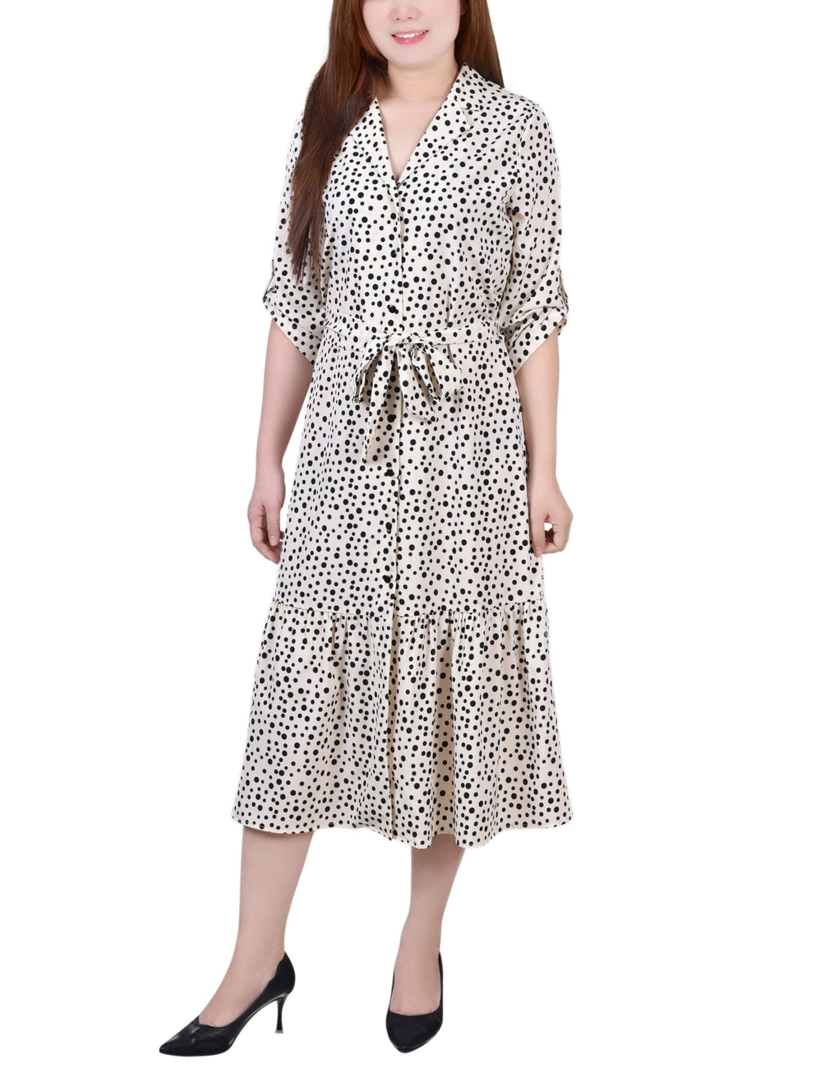 Long Sleeve Tiered Dress with Belt