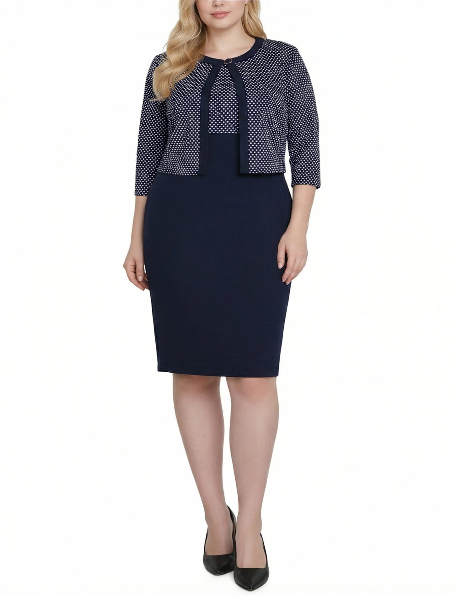 Plus Size 3/4 Sleeve Jacket and Dress Set