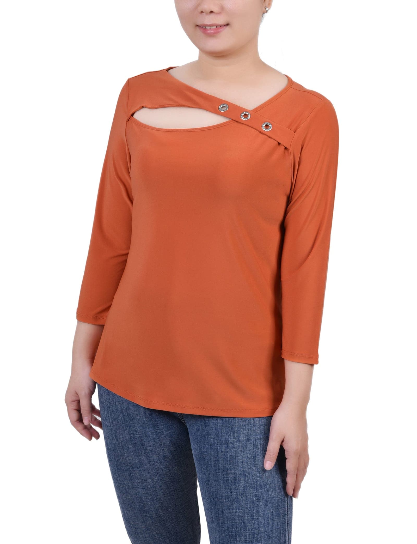 Petite 3/4 Sleeve Cutout Top