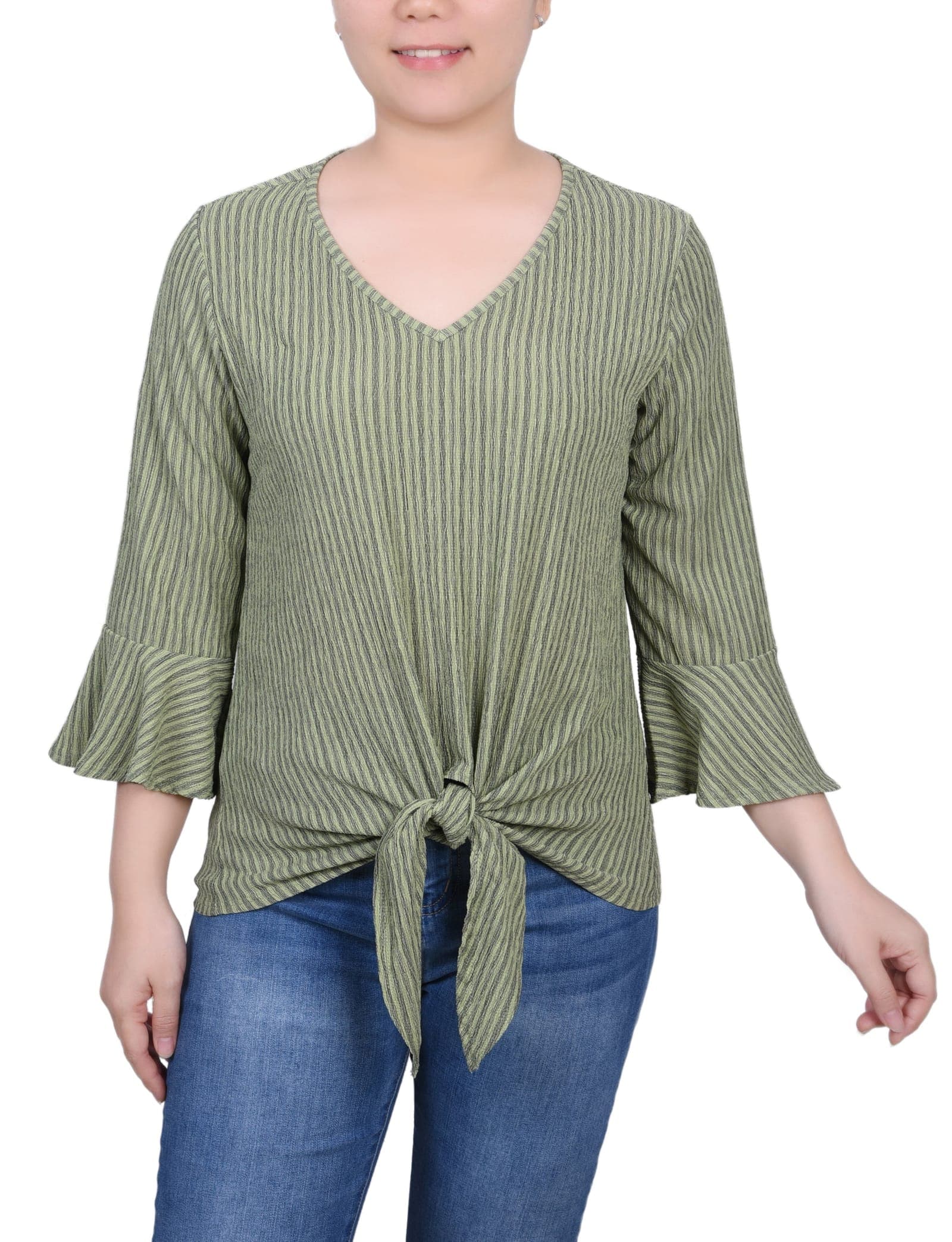 Petite 3/4 Bell Sleeve Textured Knit Top