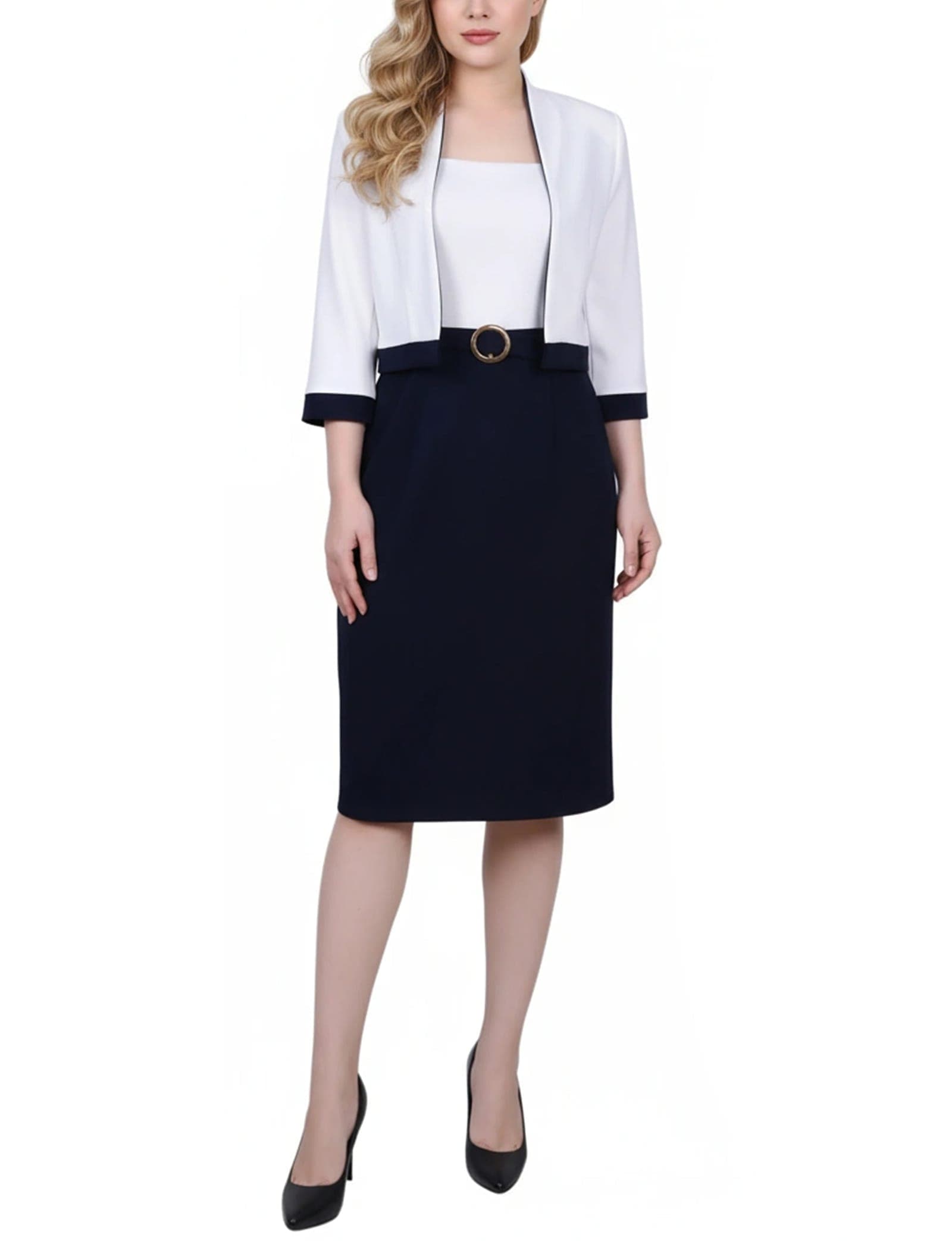 Petite 3/4 Sleeve 2 Piece Colorblocked Dress Set