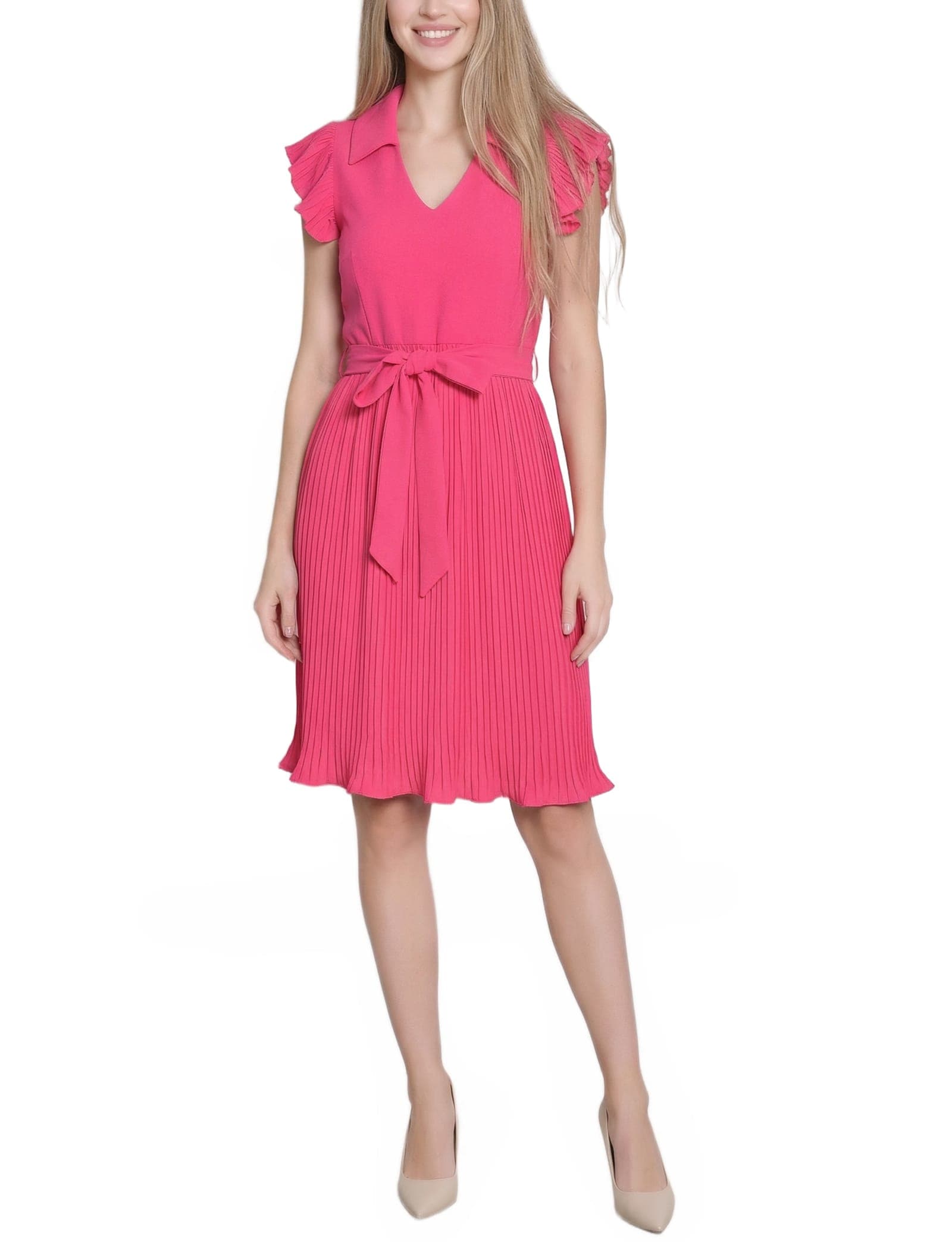 Plissé Pleated Short Sleeve Dress