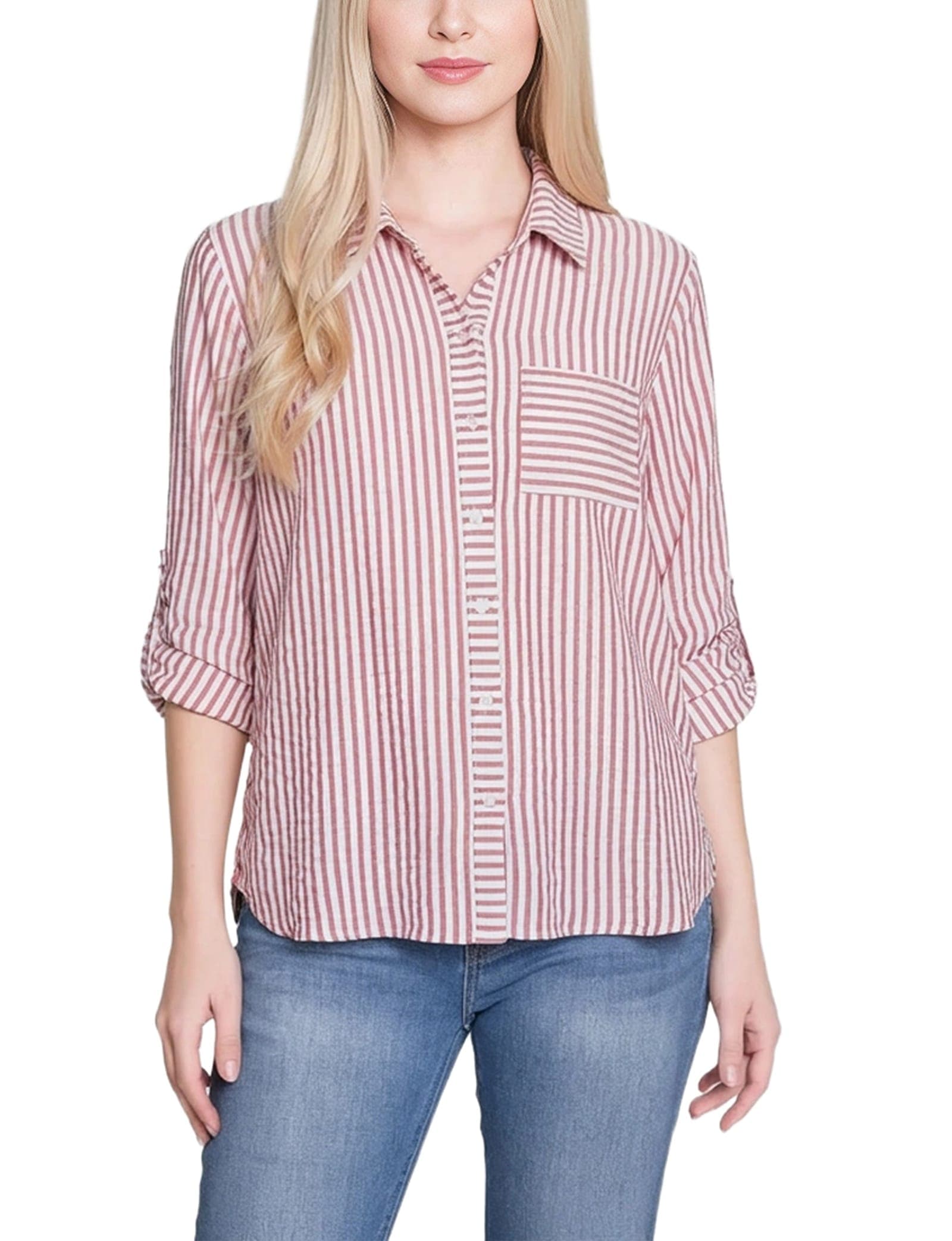 Petite 3/4 Sleeve Roll Tab Blouse