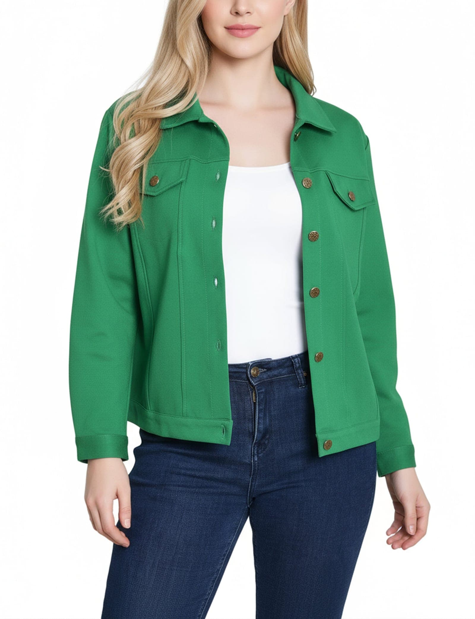 Petite Long Sleeve Ponte Cropped Jacket