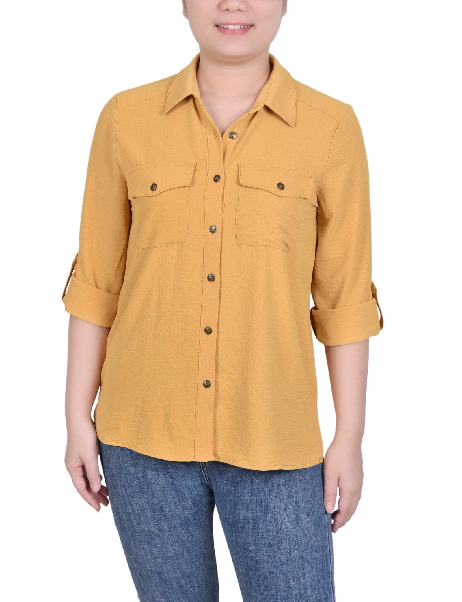 Long Sleeve Roll Tab Blouse
