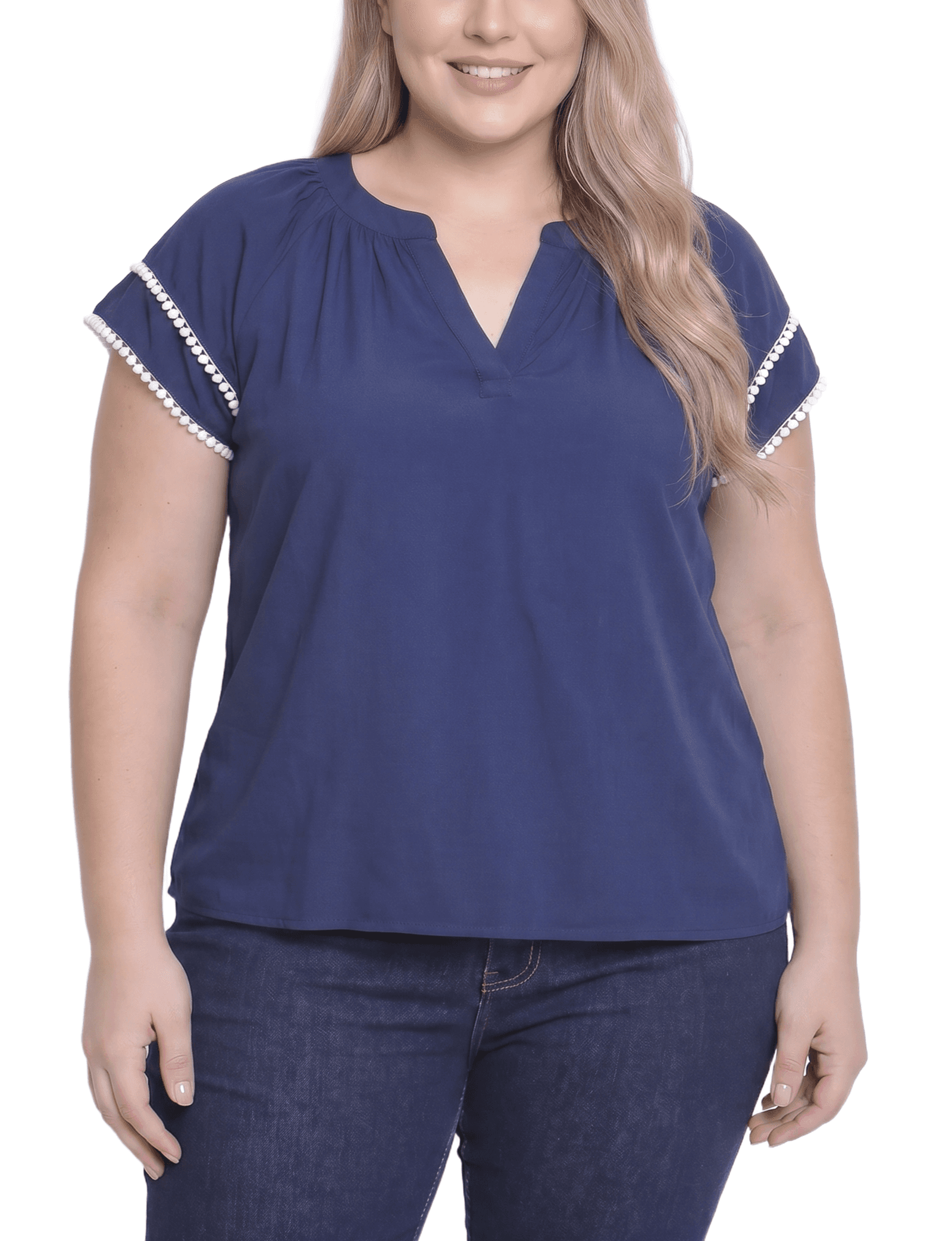 Plus Size Double-Layer V-Neck Blouse