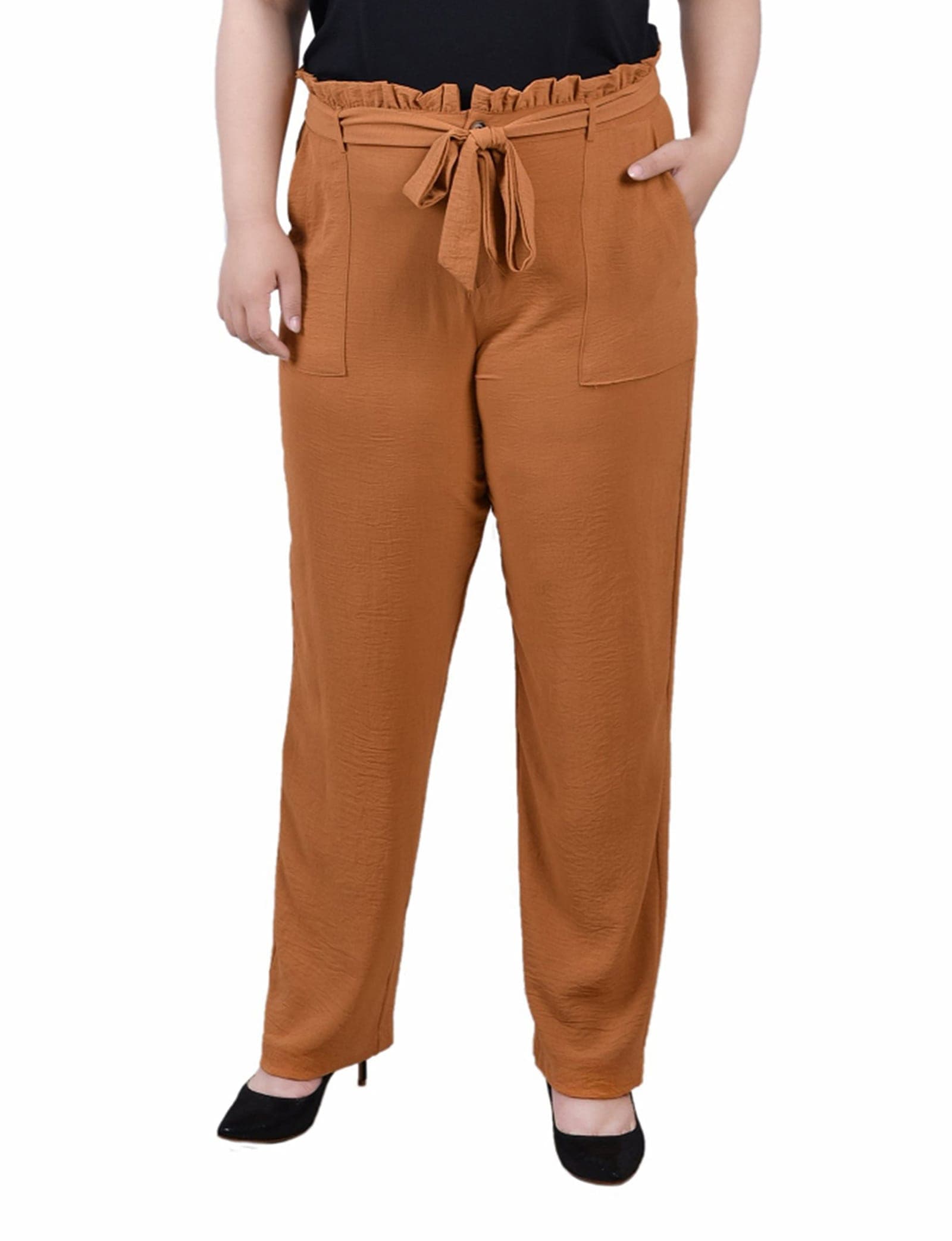 Plus Size Full Length Paper Bag Waist Pants