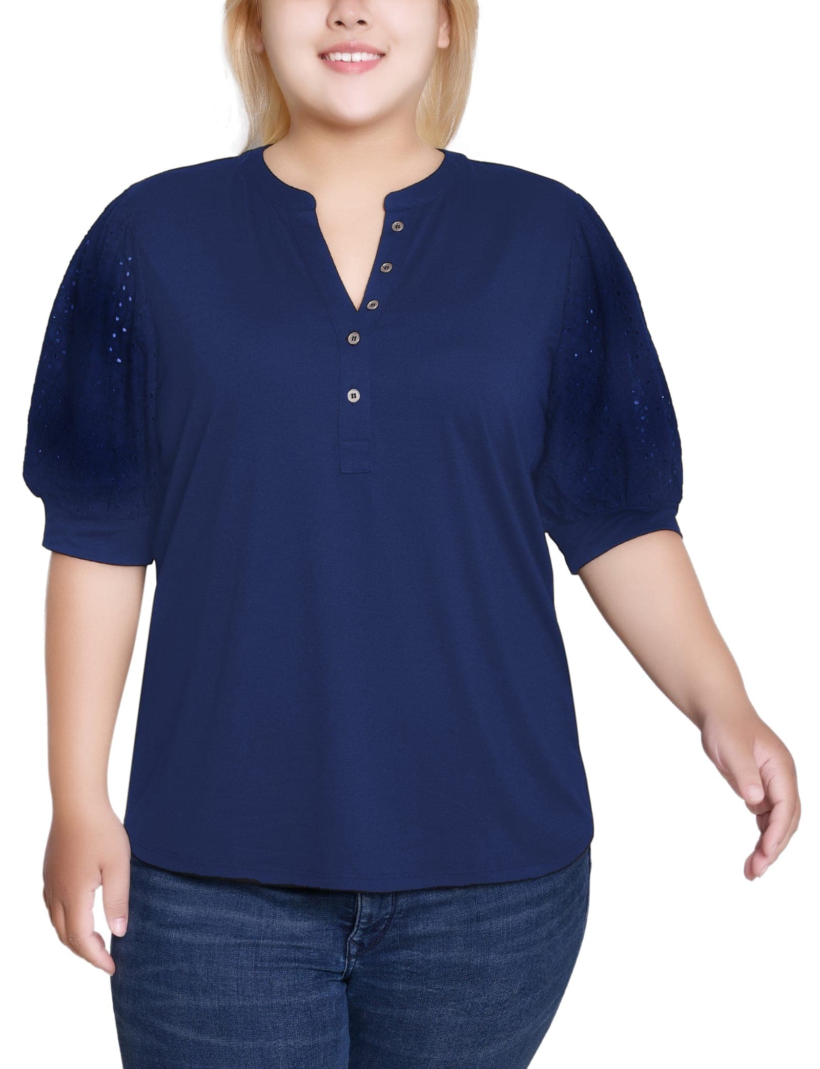 Plus Size Puff Elbow Sleeve Top