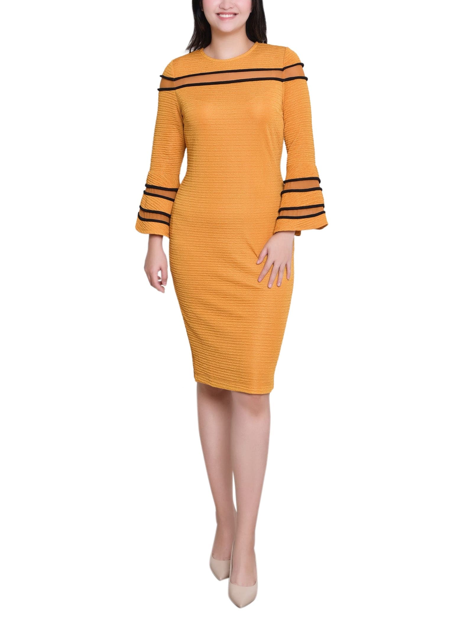 Long Bell Sleeve Dress with Contrast Striping