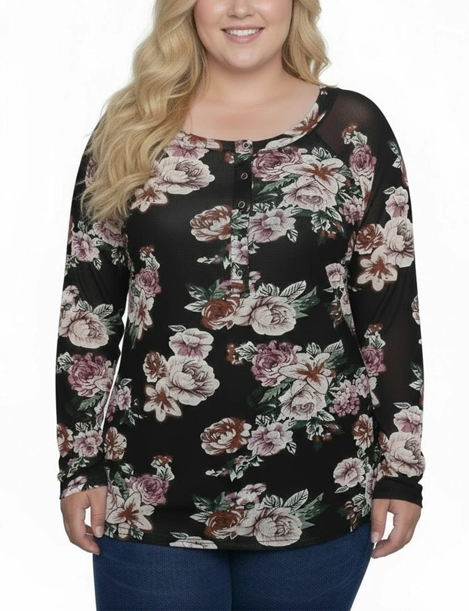 Plus Long Raglan Sleeve Mesh Top